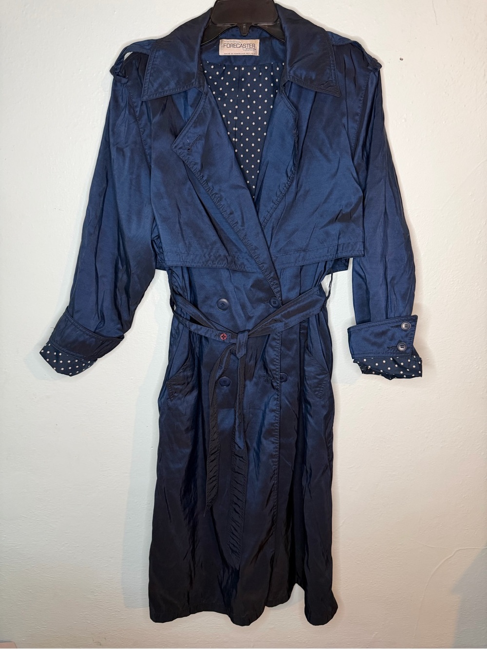Vintage Women’s Forecaster Navy & Polka Dot Trench Coat Size 4P Cinch Waist